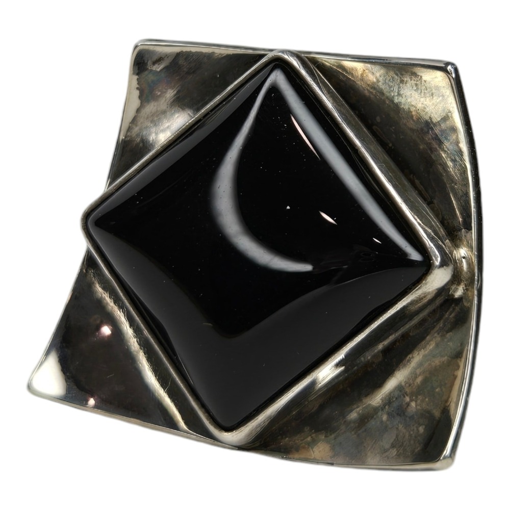 Vintage Sterling Silver 925 Black Onyx Mid Century Modern Cocktail Ring SZ 10.5 - Picture 5 of 11
